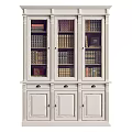 Traditional Black Bookcase With Glass Doors Filled With Books And Wooden Base