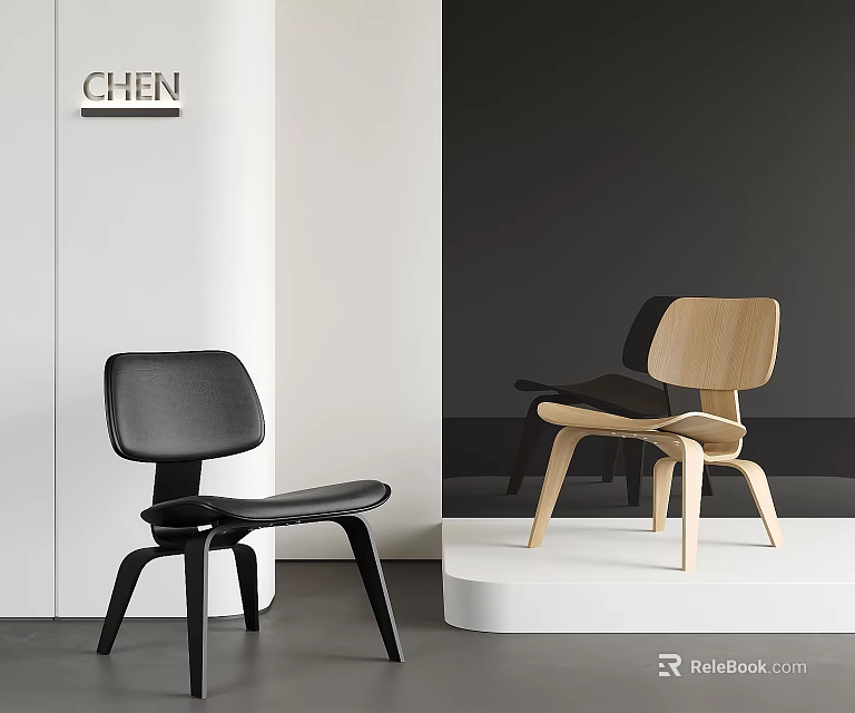 Modern Minimalist Leisure Chairs In Display Room With Black And Light Wood Design 3d model 