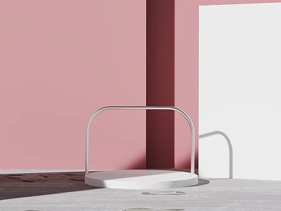 White Curved Display Stand On Gray Floor With Pink Background For Product 3d model