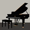 Black Grand Piano With Matching Stool In Minimalist White Wall And Gray Floor