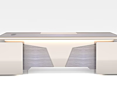 Modern Office Desk Design With LED Lighting Wooden Panel And White Frame 3d model