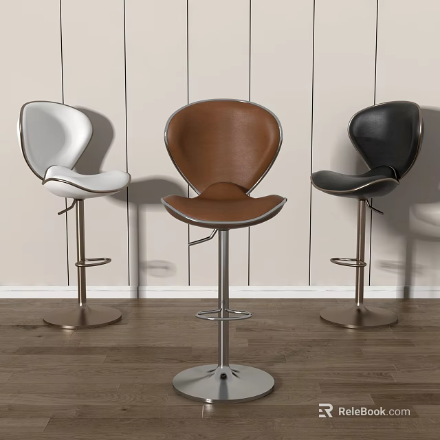 White Brown Black Leather Bar Stools With Metal Base And Adjustable Height 3d model