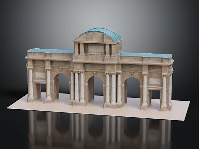 Classical Arch Building Model With Multiple Arches Columns And Blue Stone Roof 3d model