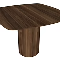 Modern Walnut Dining Table With Square Top And Cylindrical Base Design 3d model