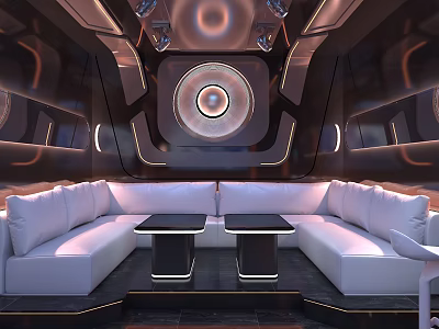 Modern Entertainment Room With White Sofas And Speakers 3d model
