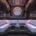 Modern Entertainment Room With White Sofas And Speakers
