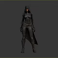 Woman In Black Hooded Fitted Outfit With Long Boots And Cloak Design