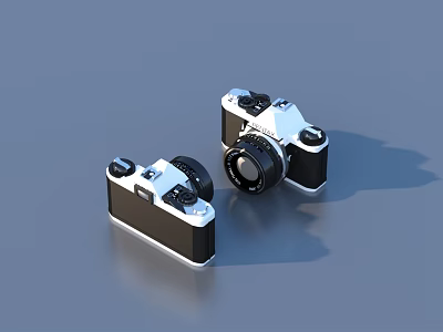 Two Classic Vintage Cameras With Retro Design And Detachable Lenses 3d model