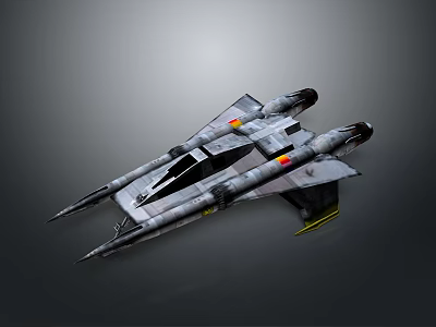 Futuristic Spaceship With Streamlined Gray Body Twin Engines And Red Yellow Markings 3d model