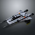 Futuristic Spaceship With Streamlined Gray Body Twin Engines And Red Yellow Markings