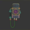Vintage Blue Rusty Computer Modem With Rotary Dial And Cable On Dark Background 3d model