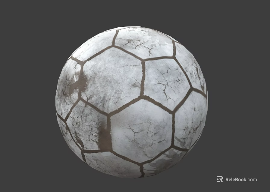 Vintage Football Field Featuring Cracked Worn Soccer Ball and Green Turf 3d model 