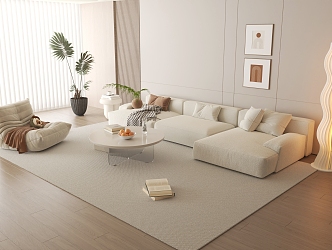 Cream style sofa coffee table combination three-seat sofa lazy sofa carpet floor lamp 3d model