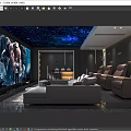 Modern Home Theater Interior With Starry Sky Ceiling Large Projection Screen And Plush Recliner Seats