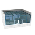 Outdoor Glass Canopy Roof With Transparent Panels And White Frame Structure