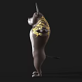 Muscular Cartoon Bull With Horns Brown Body Yellow Patterns Outstretched Arms