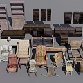 Various Wooden Table And Chair Sets With Different Designs For Home Use 3d model