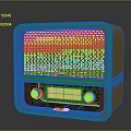 Vintage Radio Design With Orange Case Green Grill Panel Display Screen And Knobs