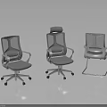 Modern Office Chairs in Three Different Styles with Mesh Back and Wheels 3d model