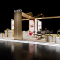 Cosmetic Exhibition Booth With Golden Decoration Gift Boxes And Female Face