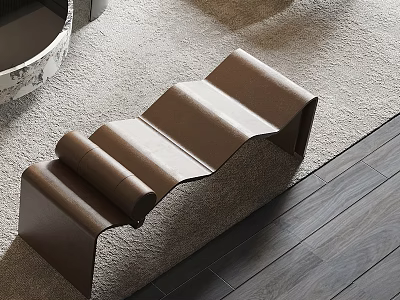 Brown Leather Curved Bench Modern Interior Design With Carpet And Wooden Floor 3d model