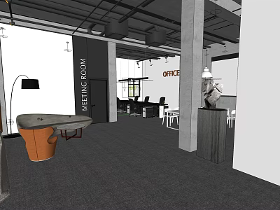 Modern Public Office Space Design With Open Layout Reception Area And Office Workstations 3d model
