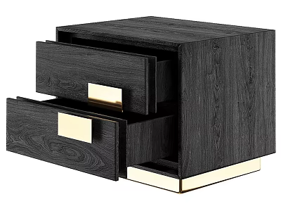 Modern Black Wooden Nightstand With Drawers And Gold Metal Handles And Base 3d model
