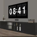Modern Gray TV Stand With Drawers Glass Doors And Wall Mounted TV In Living Room