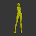 Blonde Female Character In Blue Bodysuit 3D Model Standing Dark Background