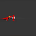 Red Futuristic Spaceship Model With Sharp Wings Yellow Cockpit And Metallic Finish