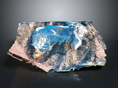 3D Mountainous Terrain Model With Blue Water Body And Snowy Patches 3d model