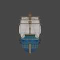 Sailing Ship With Blue Hull White Sails And Marine Lettering