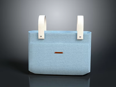 Light Blue Woven Textured Handbag With Beige Handles And Small Brown Label 3d model