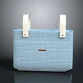 Light Blue Woven Textured Handbag With Beige Handles And Small Brown Label