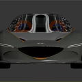 Silver Concept Sports Car with Black Stripes Orange Wheels Sleek Design and Dark Background Reflection