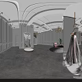 Elegant Bridal Shop Interior With Chandelier Pink Sofa Hanging Wedding Dresses And Columns