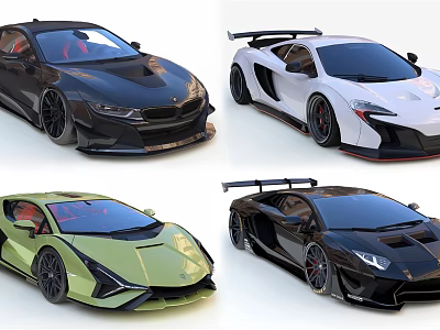 Stylish Sports Cars In Various Colors With Aerodynamic Body And Sleek Design 3d model