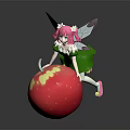 Pink Haired Fairy with Green Dress and Wings on Red Apple with Yellow Spots