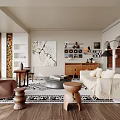 Modern Living Room Interior With White Sofa Brown Armchair Patterned Rug And Wooden Floor