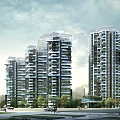 Modern High Rise Residential Complex With Greenery And Swimming Pool