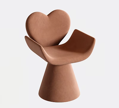Brown Heart Shaped Backrest Single Chair With Modern Conical Base Design 3d model