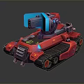 Red Battle Tank Design With Blue Turret Heavy Cannon And Tracks