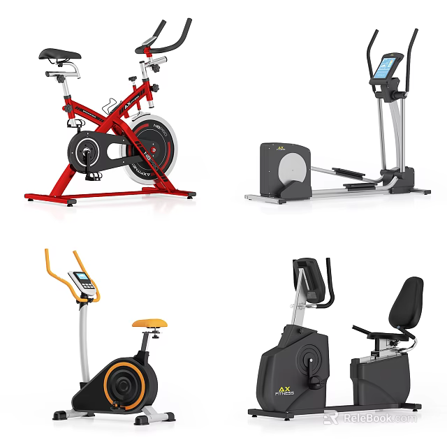 Home Gym Sports Equipment Including Stationary Bike Rower Elliptical Trainer And Fitness Chair 3d model 