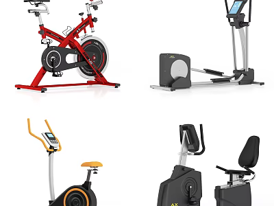 Home Gym Sports Equipment Including Stationary Bike Rower Elliptical Trainer And Fitness Chair 3d model