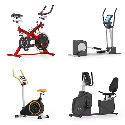Home Gym Sports Equipment Including Stationary Bike Rower Elliptical Trainer And Fitness Chair 3d model