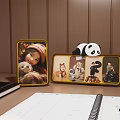 Tabletop Photo Frames With Child Toy Multiple Photos And Panda On Wooden Background