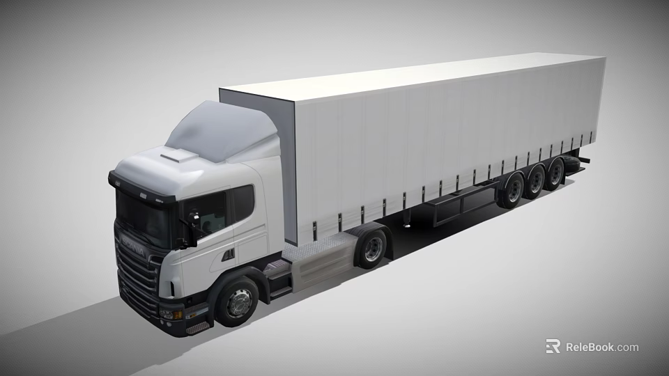 White Modern Semi Truck With Long Cargo Trailer And Commercial Design 3d model 