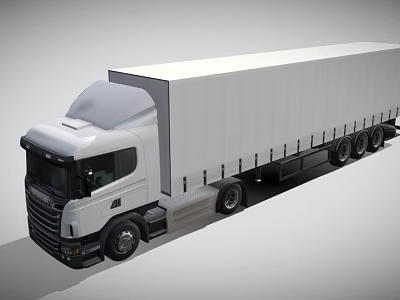 White Modern Semi Truck With Long Cargo Trailer And Commercial Design 3d model