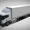 White Modern Semi Truck With Long Cargo Trailer And Commercial Design