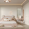 Cozy Children's Bedroom With Bear Shaped Headboard Cloud Lamp And Golden Never Grow Up Sign